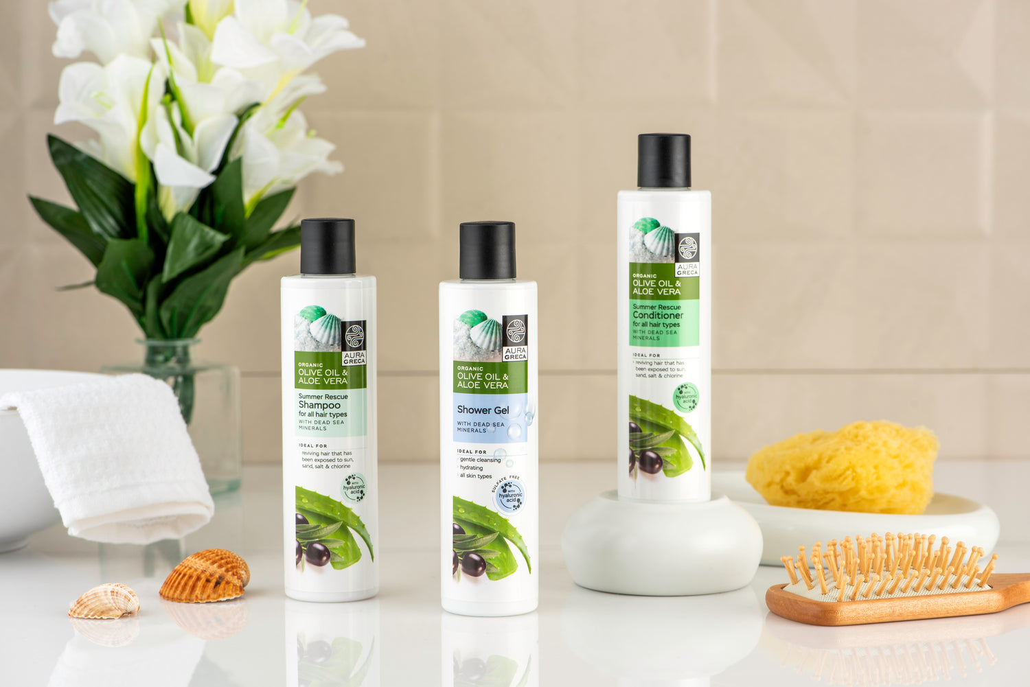 Aura Greca Summer Rescue Collection - Shampoo, Shower Gel, Conditioner