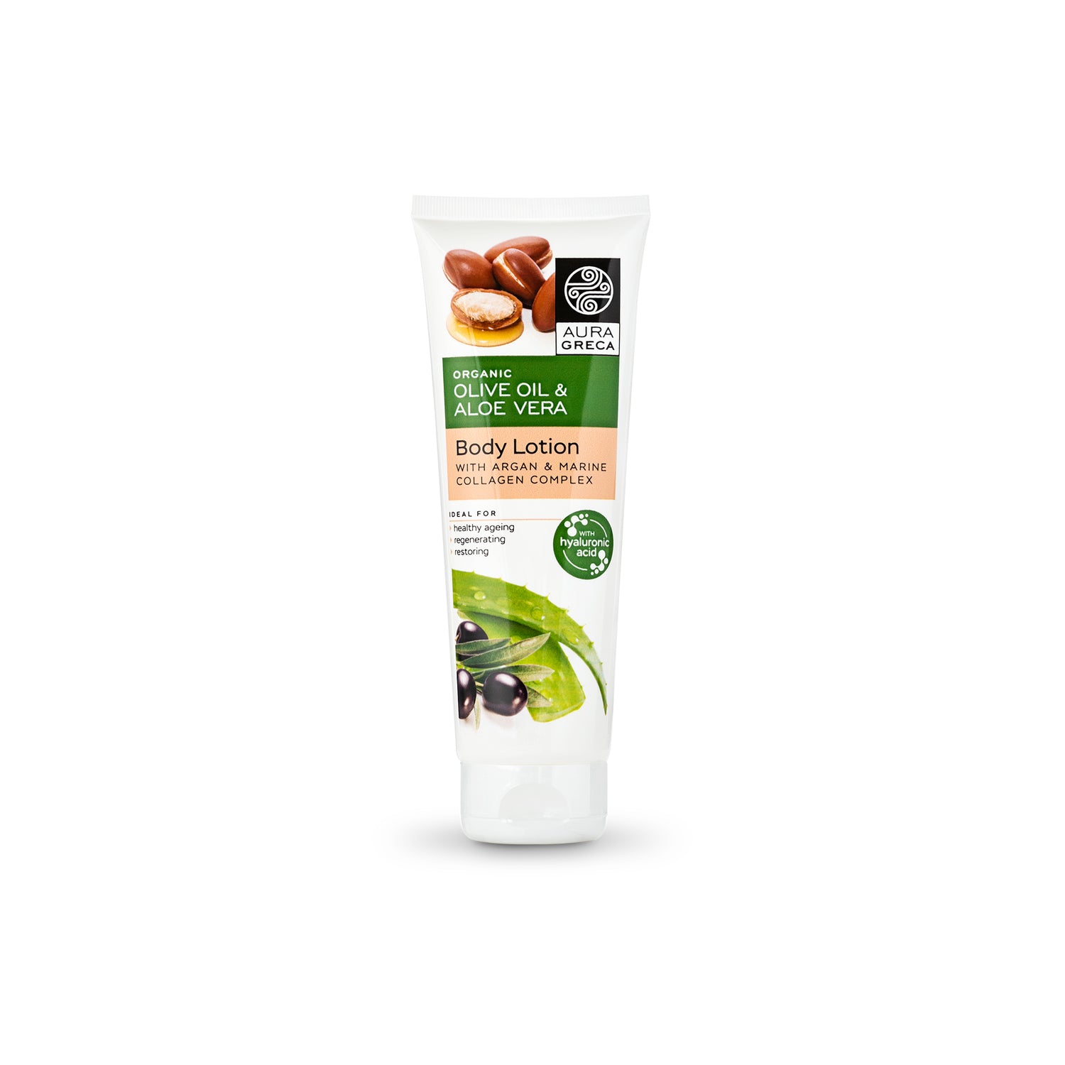 Aura Greca Body Lotion with Argan & Marine Collagen – Anti-aging hydration for firm, nourished, and youthful-looking skin, 200ml.