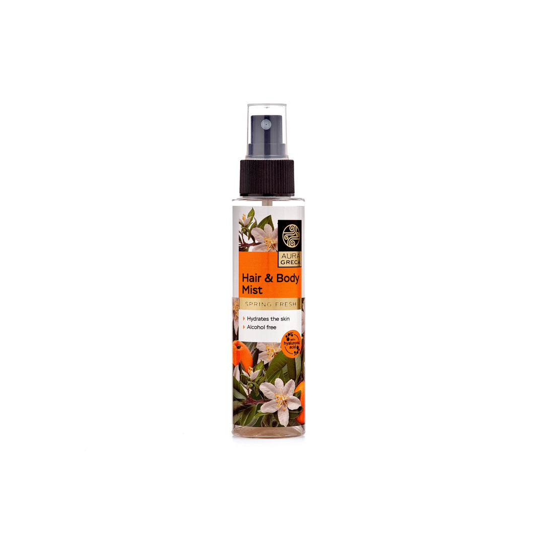 Aura Greca Hair & Body Mist Spring Fresh – A refreshing alcohol-free mist enriched with hyaluronic acid and aloe vera.