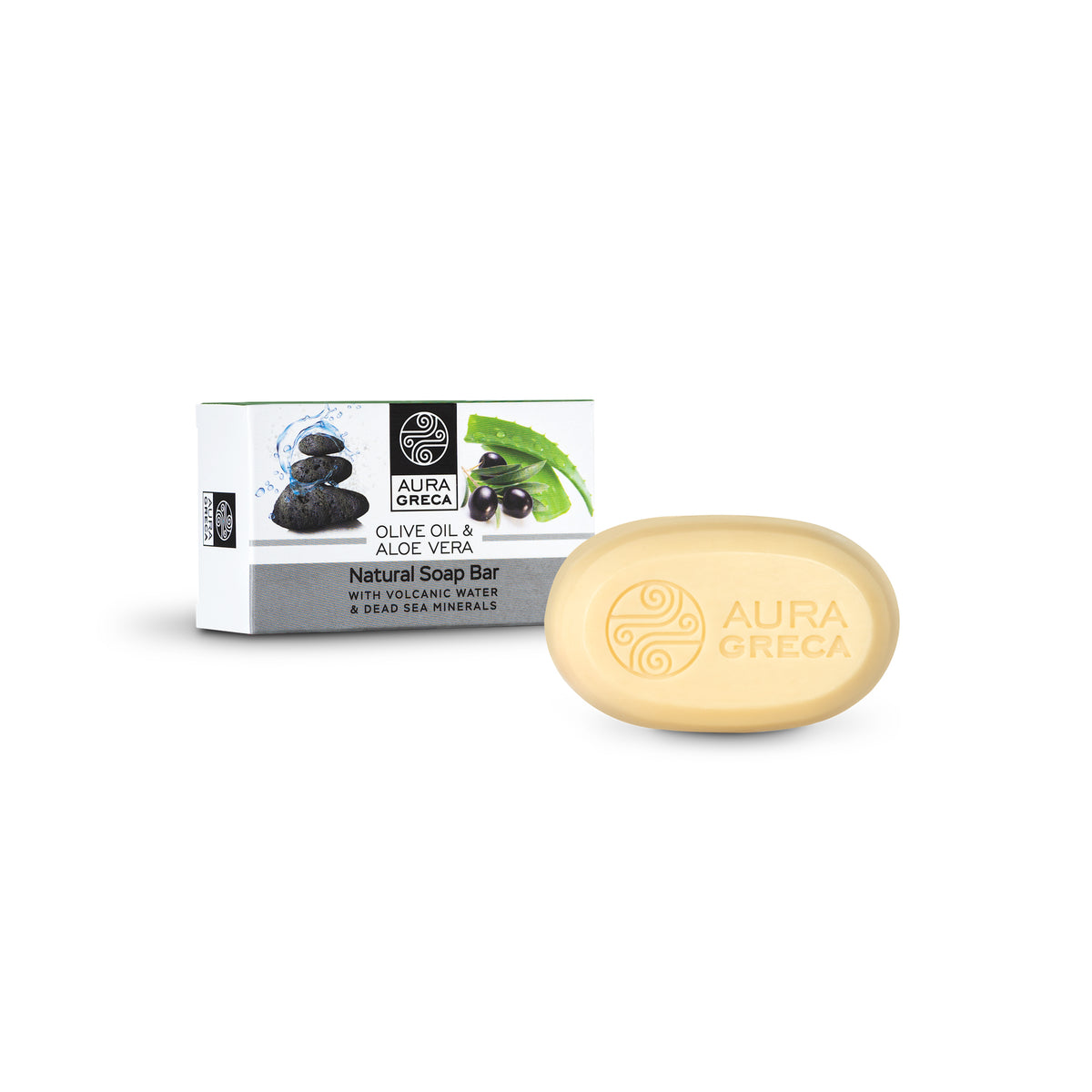 Aura Greca Natural Soap Bar with Volcanic Water & Dead Sea Minerals – Gentle cleansing with mineral-rich hydration, 125g.